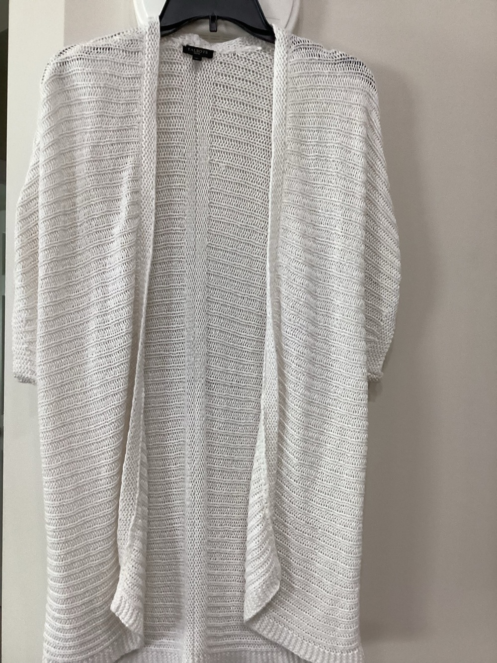 Open-Front White Knit Cardigan with Draped Hem